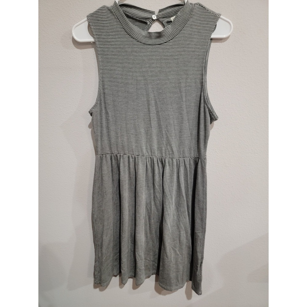 Rolla Coaster Fit & Flare Dress Black White Striped Back Cutout High Neck‎ Sz L